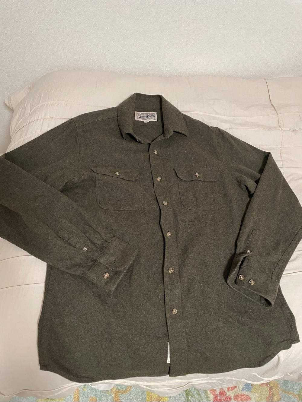 Men's Military-Style Olive Green Wool Shirt Jacket